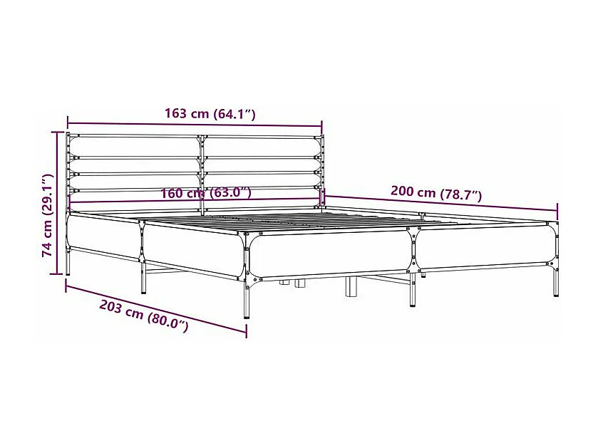 Cadre de lit noir 160x200 bois d'ingénierie et métal