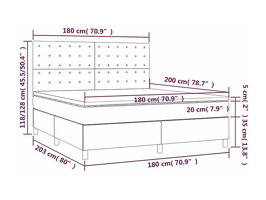 Sommier à lattes de lit avec matelas Noir 180x200 Velours