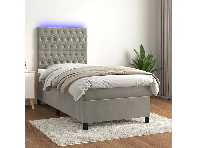Sommier à lattes de lit et matelas et LED Gris clair 90x200
