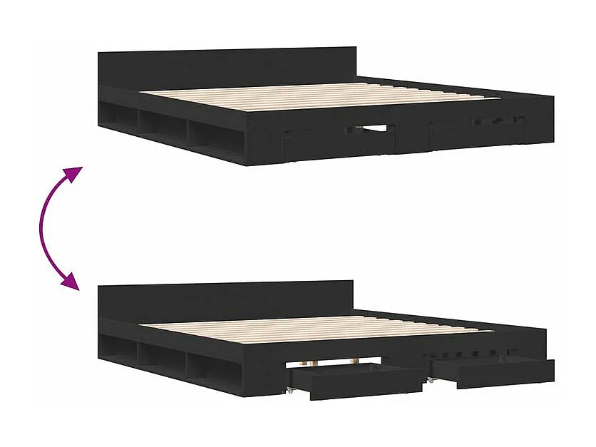 Cadre de lit avec tiroirs noir 180x200 bois d'ingénierie