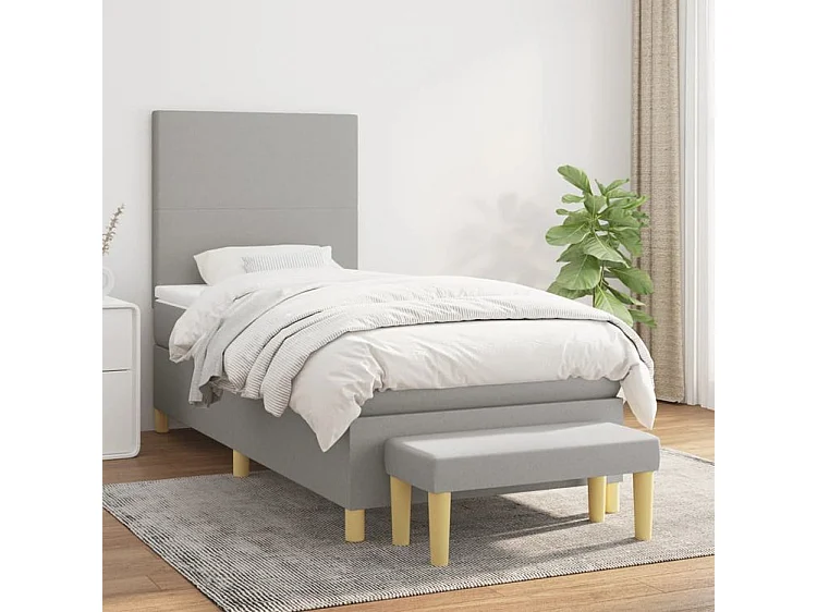 Sommier à lattes de lit et matelas Gris clair 90x190 Tissu