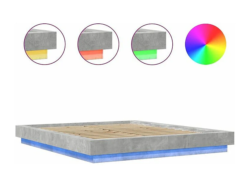 Cadre de lit avec lumières LED gris béton 160x200