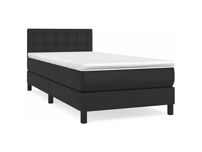 Sommier à lattes de lit avec matelas Noir 90x200 Similicuir
