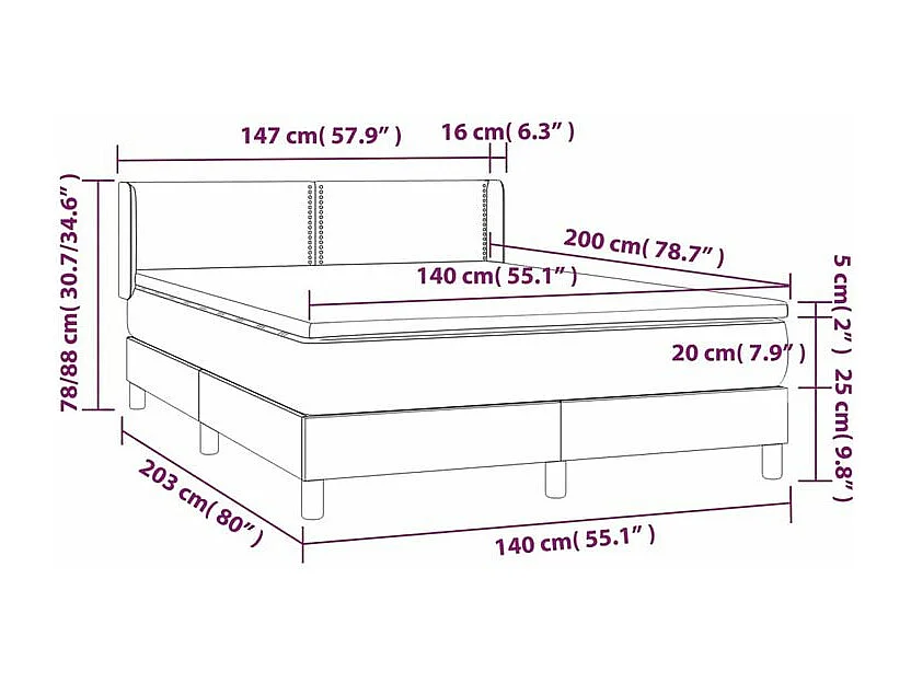 Sommier à lattes de lit et matelas Gris clair 140x200 Velours
