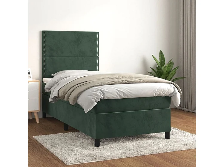 Sommier à lattes de lit avec matelas Vert foncé 90x190