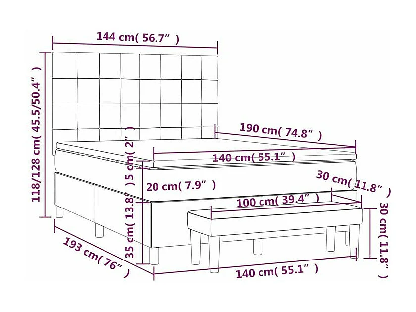 Sommier à lattes de lit et matelas Gris clair 140x190 Velours
