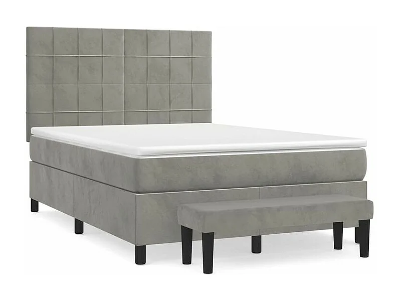 Sommier à lattes de lit et matelas Gris clair 140x190 Velours