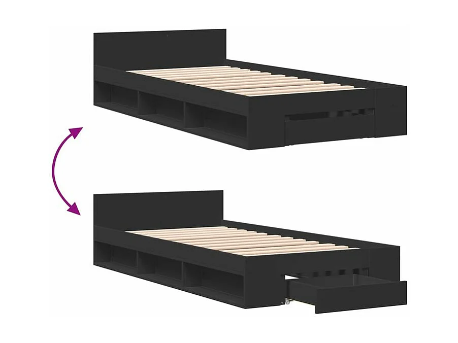 Cadre de lit avec tiroir noir 75x190 bois d'ingénierie