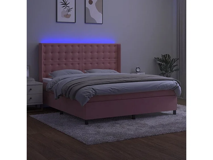 Sommier à lattes de lit matelas et LED Rose 180x200 Velours