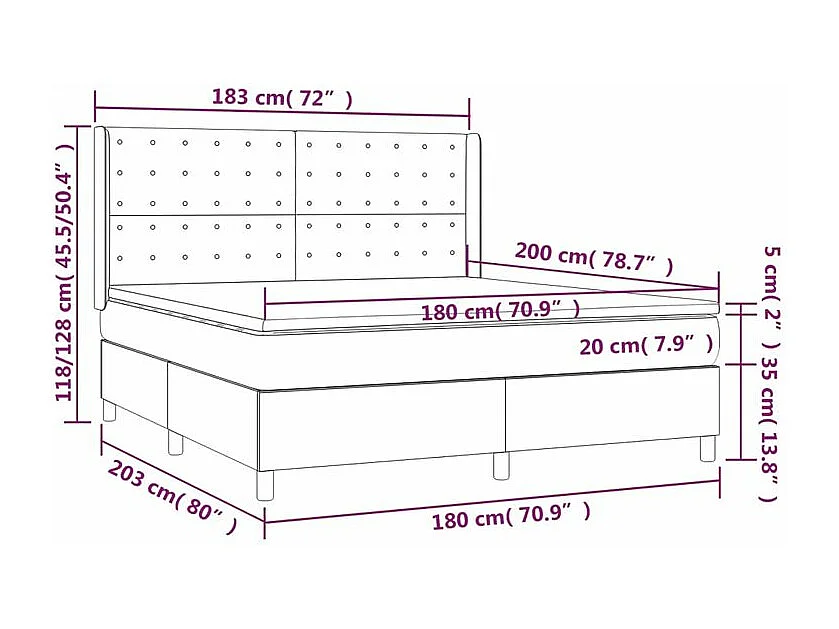 Sommier à lattes de lit matelas et LED Rose 180x200 Velours