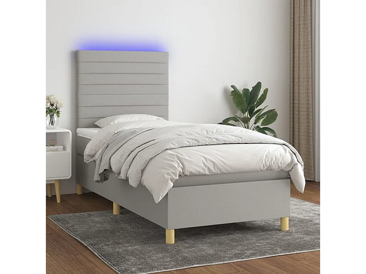 Sommier à lattes de lit et matelas et LED Gris clair 90x200
