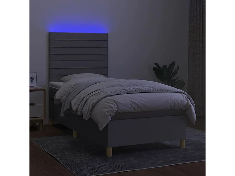 Sommier à lattes de lit et matelas et LED Gris clair 90x200