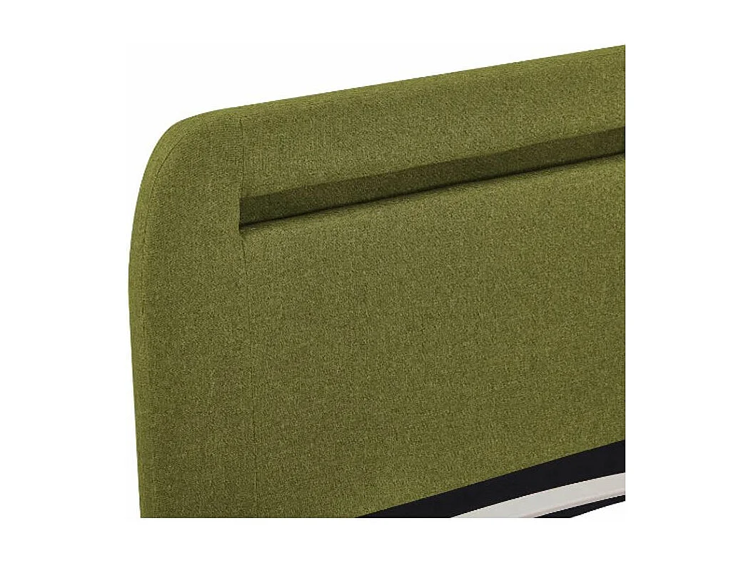 Lit adulte à LED tissu vert et pieds bois massif clair Indie 180x200