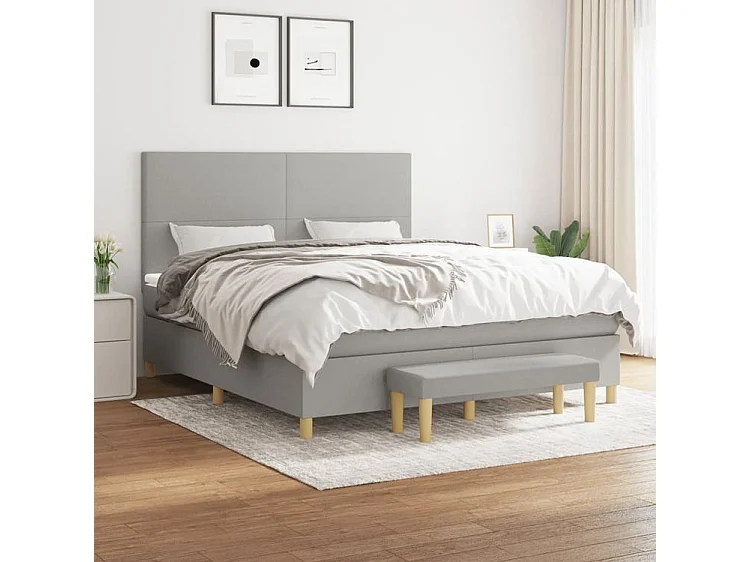Sommier à lattes de lit avec matelas Gris clair 160x200 Tissu