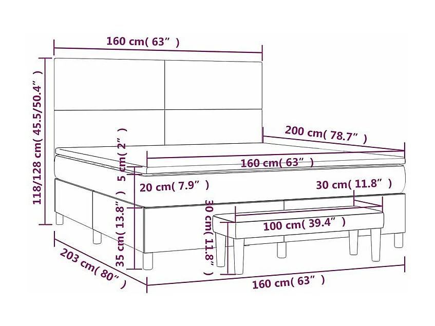 Sommier à lattes de lit avec matelas Gris clair 160x200 Tissu