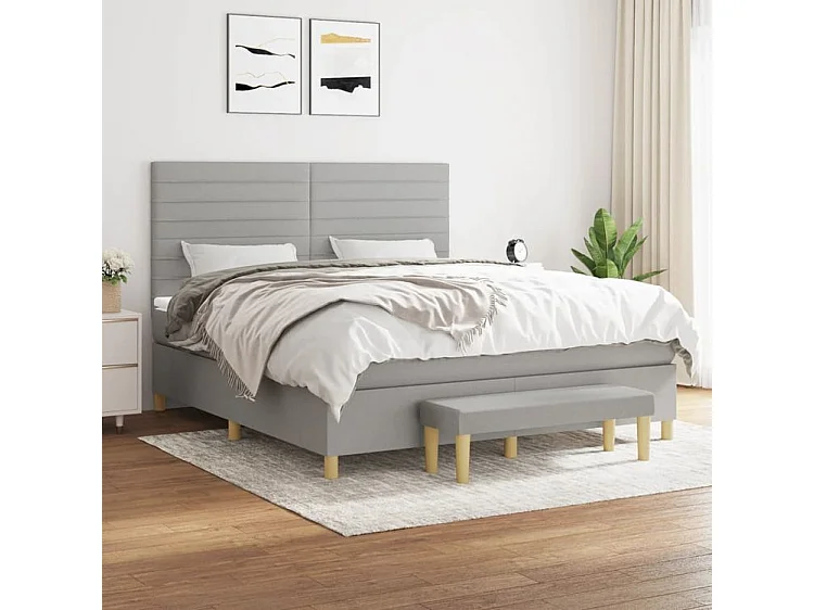 Sommier à lattes de lit avec matelas Gris clair 160x200 Tissu