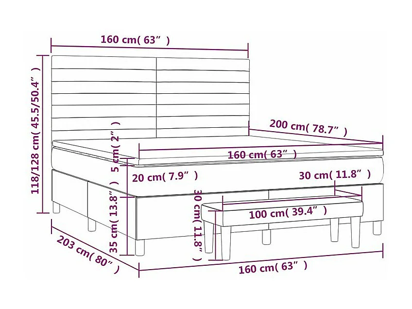 Sommier à lattes de lit avec matelas Gris clair 160x200 Tissu