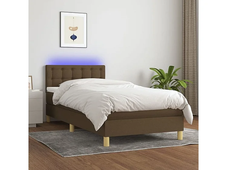 Sommier à lattes de lit et matelas et LED Marron foncé 90x200