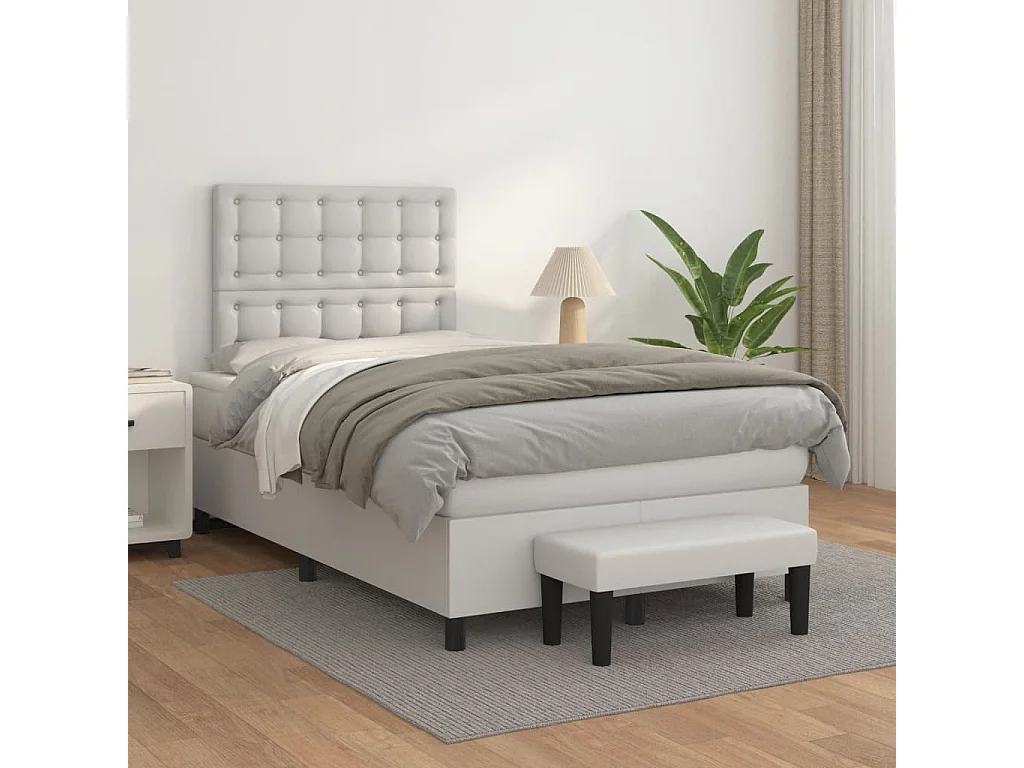 Sommier à lattes de lit avec matelas blanc 120x190 similicuir
