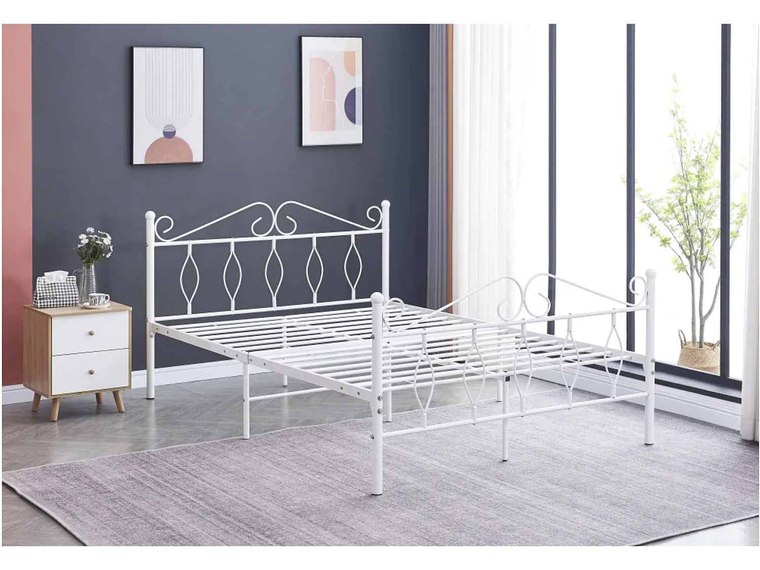 Lit métal Kym-Couleur Blanc-160x200