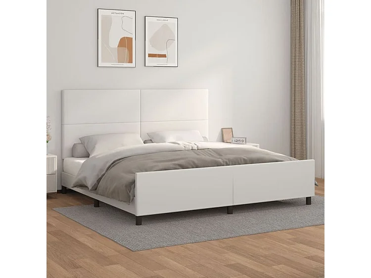 Cadre de lit avec tête de lit Blanc 200x200 Similicuir