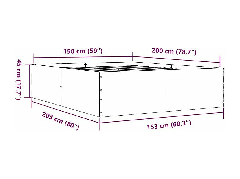 Cadre de lit chêne fumé 150x200 bois d'ingénierie