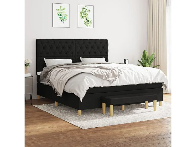 Boxspring met matras stof zwart 160x200 cm