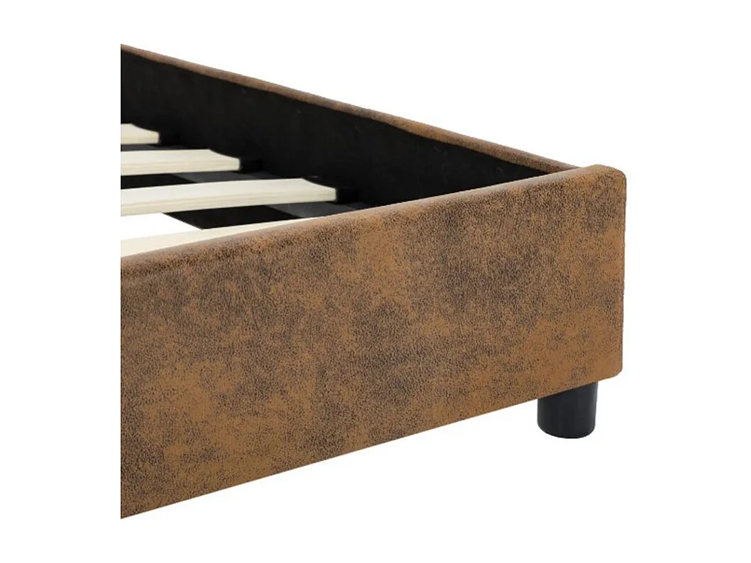 Lit adulte simili cuir marron et pieds métal noir Meyza 160x200