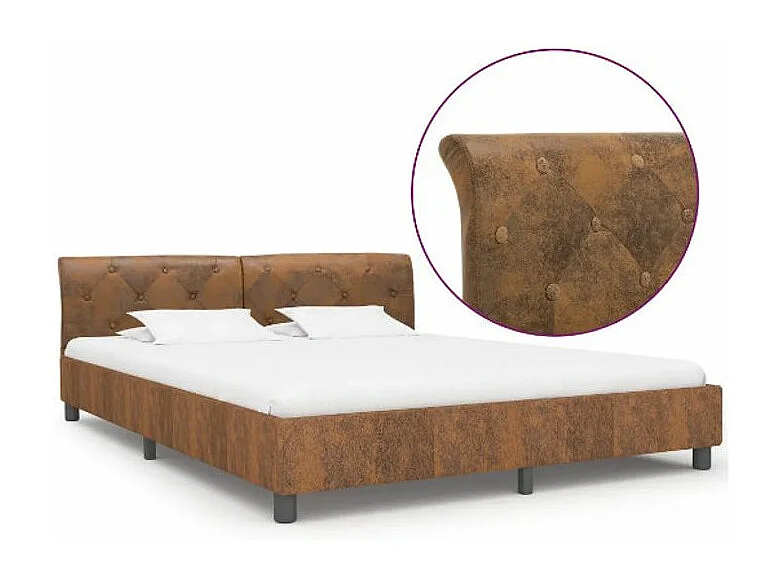 Lit adulte simili cuir marron et pieds métal noir Meyza 160x200