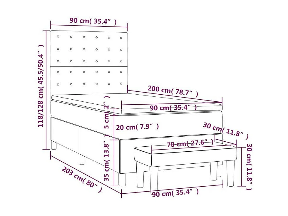 Sommier à lattes de lit avec matelas Gris clair 90x200 Tissu