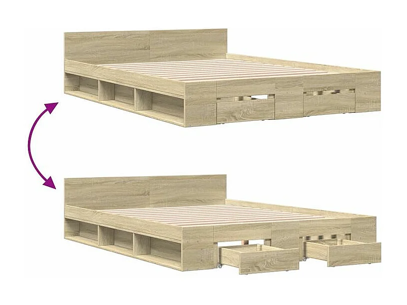 Cadre de lit à tiroirs chêne sonoma 160x200 bois d'ingénierie