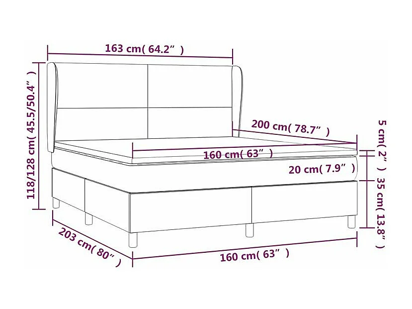 Sommier à lattes de lit et matelas Noir 160x200 Velours