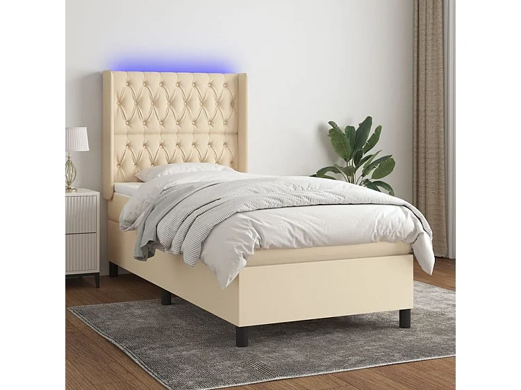 Sommier à lattes de lit matelas et LED Crème 80x200 Tissu