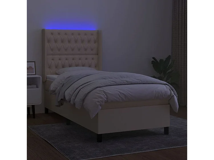 Sommier à lattes de lit matelas et LED Crème 80x200 Tissu