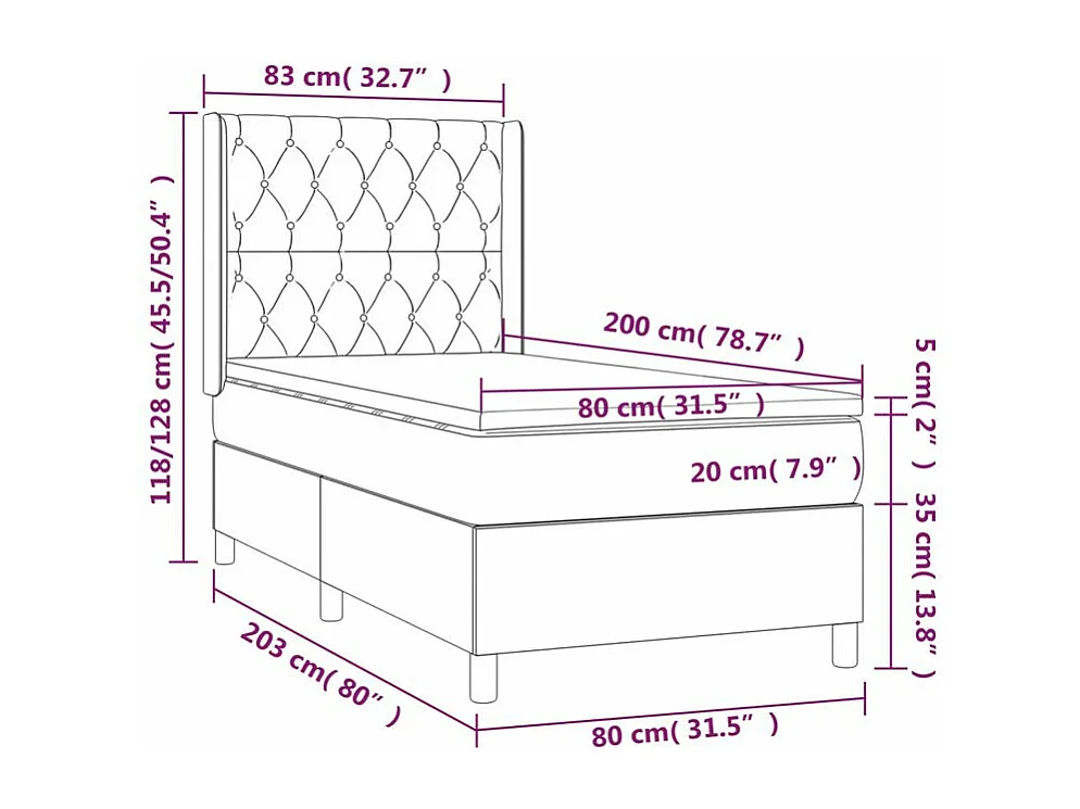 Sommier à lattes de lit matelas et LED Crème 80x200 Tissu