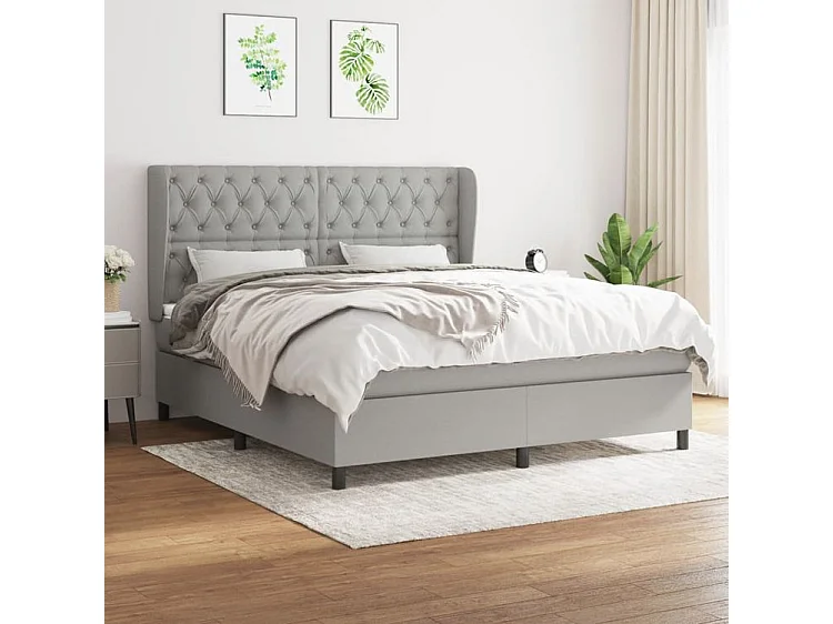 Sommier à lattes de lit avec matelas Gris clair 160x200 Tissu