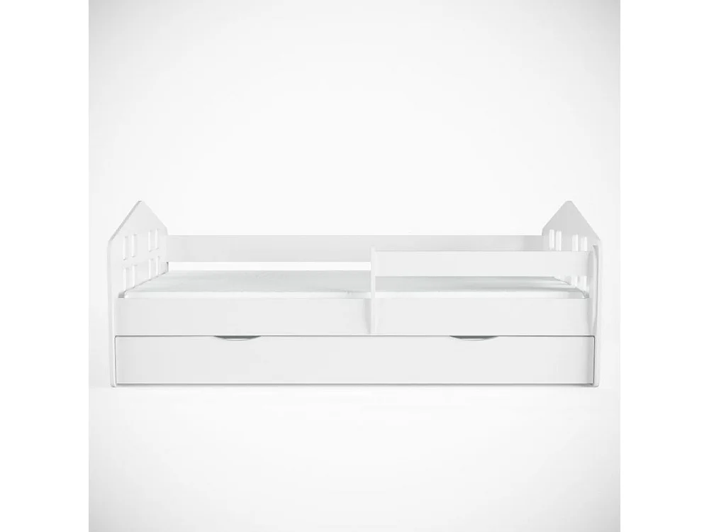 Cama infantil en forma de casa blanca Beno.-Colchones de espuma-Ropa de cama 80x180 cm-Cajones Con cajón