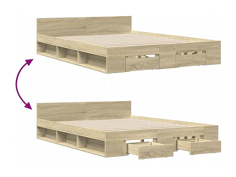 Cadre de lit et tiroirs chêne sonoma 120x200 bois ingénierie