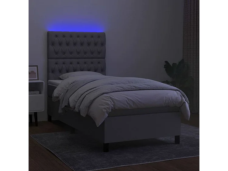 Sommier à lattes de lit avec matelas et LED Gris clair 90x200