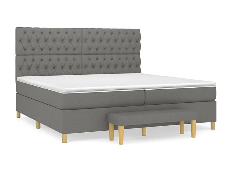 Sommier à lattes de lit avec matelas Gris foncé 200x200 Tissu