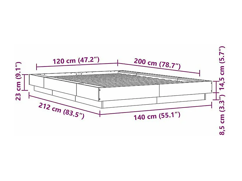 Cadre de lit chêne fumé 120x200 bois d'ingénierie