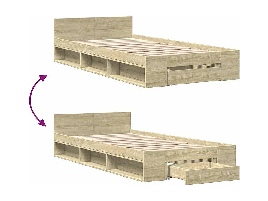 Cadre de lit et tiroir chêne sonoma 90x200 bois d'ingénierie