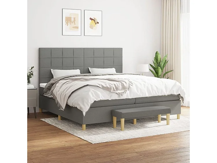 Sommier à lattes de lit avec matelas Gris foncé 200x200 Tissu