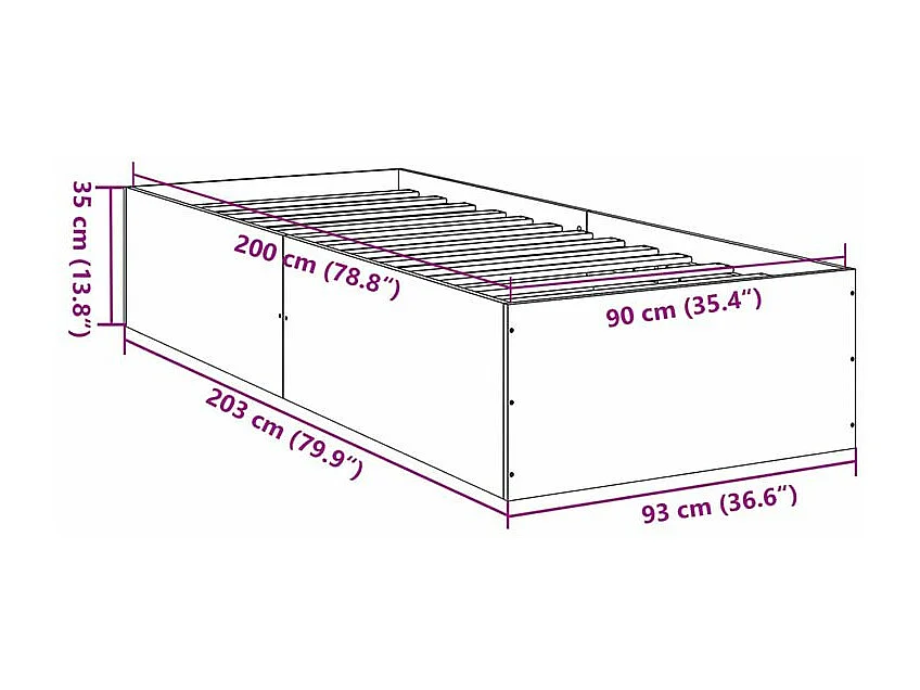 Cadre de lit chêne marron 90x200 bois d'ingénierie