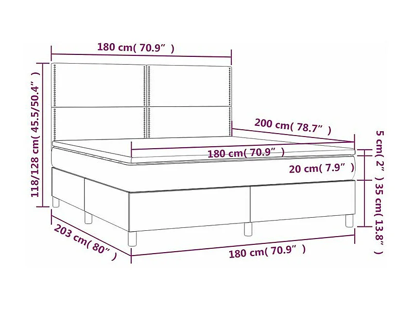 Sommier à lattes de lit et matelas Gris foncé 180x200 Velours