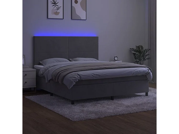 vidaXL Cama box spring colchón y LED terciopelo gris claro 160x200 cm