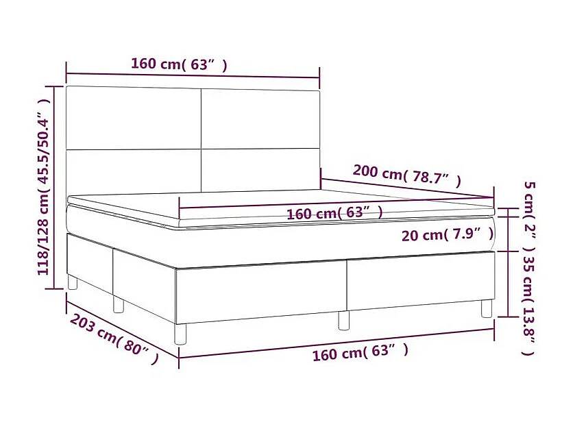 vidaXL Cama box spring colchón y LED terciopelo gris claro 160x200 cm