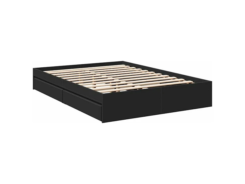 Cadre de lit à tiroirs noir 140x190 bois d'ingénierie