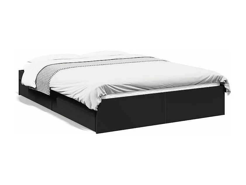 Cadre de lit à tiroirs noir 140x190 bois d'ingénierie