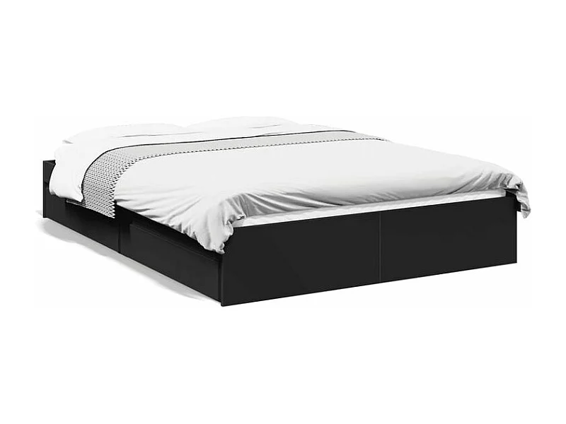 Cadre de lit à tiroirs noir 140x190 bois d'ingénierie